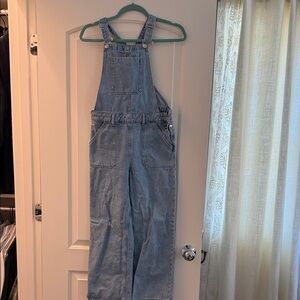 Mango Light Blue Denim Overalls with paint details